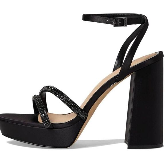 Jewel Badgley Mischka Rochel Platform Block Heel with Gemstone Embellished Strap - Picture 1 of 5